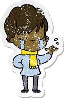 distressed sticker of a cartoon woman crying vector