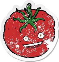 retro distressed sticker of a cartoon happy tomato vector