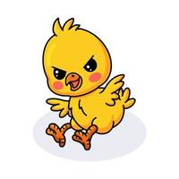 linda caricatura de pollito amarillo enojado vector