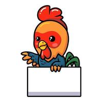 Cute dibujos animados de gallo pequeño con signo en blanco vector