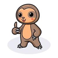 Cute baby sloth cartoon giving thumb up vector