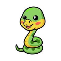 Cute little green snake cartoon vector