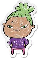 distressed sticker of a cartoon woman vector