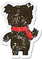 retro distressed sticker of a cartoon cute black bear cub vector