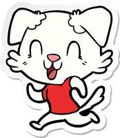 sticker of a laughing cartoon dog jogging vector