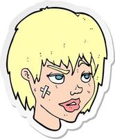 sticker of a cartoon woman with plaster on face vector