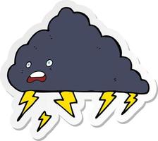 sticker of a cartoon thundercloud vector