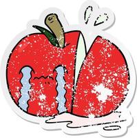 distressed sticker of a cartoon sad sliced apple vector