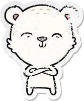 distressed sticker of a happy cartoon polar bear vector