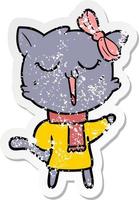 distressed sticker of a cartoon cat vector