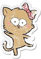 distressed sticker of a cartoon cat vector