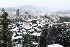 View of the city takayama in Japan in the snow photo