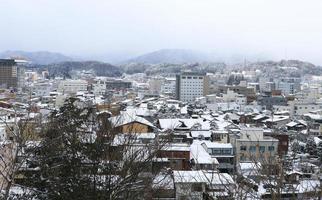 View of the city takayama in Japan in the snow photo