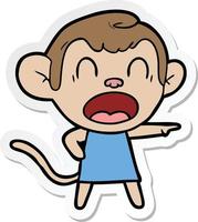 sticker of a shouting cartoon monkey pointing vector