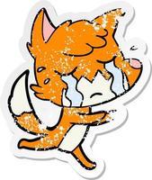 distressed sticker of a crying fox cartoon vector