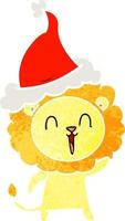 laughing lion retro cartoon of a wearing santa hat vector