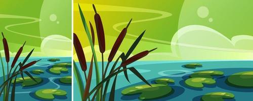 Landscape with reeds on the lake. Natural scenery in different formats. vector