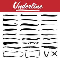 Underline Stroke Set Vector. Hand Drawn Marker Line. Pen Brush. Sketch Design. Graphic Doodle. Handwtitten Mark. Vintage Ink Highlight. Illustration vector