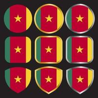 icono de vector de bandera de Camerún con borde dorado y plateado