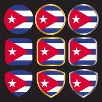 cuba flag vector icon set with gold and silver border