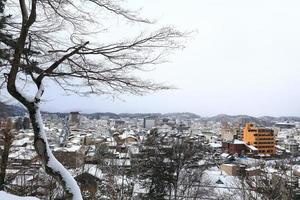 View of the city takayama in Japan in the snow photo