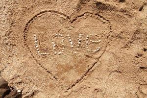 Beach background with hearts drawing photo