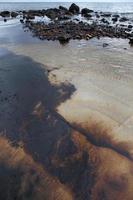 Gulf oil spill is shown on a beach photo