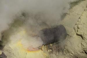 Sulfur mine Inside crater of Ijen volcano, East Java, Indonesia photo