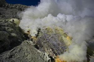 Sulfur mine Inside crater of Ijen volcano, East Java, Indonesia photo