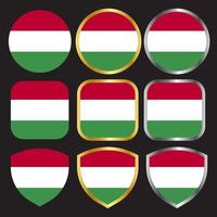 hungary flag vector icon set with gold and silver border