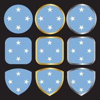 micronesia flag vector icon set with gold and silver border