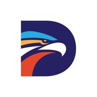 logotipo inicial de la letra d con plantilla de vector de cabeza de águila