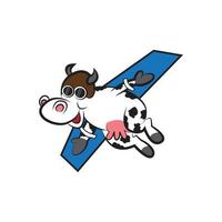 playful cow cartoon fly with wings vector