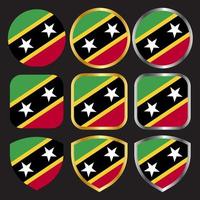 saint kitts flag vector icon set with gold and silver border