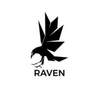 plantilla de vector de logotipo de pájaro cuervo negro geométrico 02