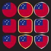 samoa flag vector icon set with gold and silver border