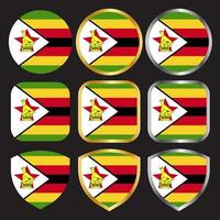 icono de vector de bandera de zimbabwe con borde dorado y plateado