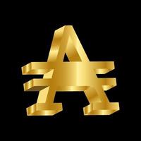 gold 3D luxury austral currency symbol vector