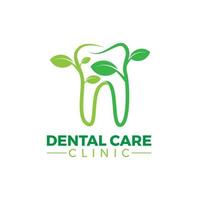 logotipo de clínica de cuidado dental de hierba ecológica verde vector