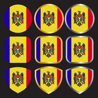 moldova flag vector icon set with gold and silver border