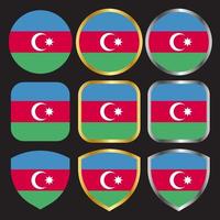 azerbaijan flag vector icon set with gold and silver border