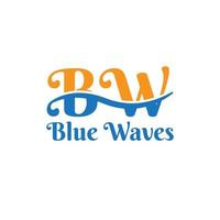 letra bw logotipo de ondas azules vector