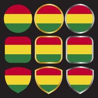 bolivia flag vector icon set with gold and silver border