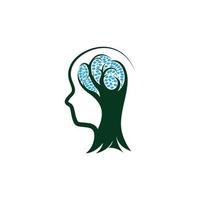 mental health logo with brain tree illustration vector