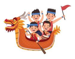 dragon boat with boys vector