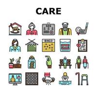 Elderly People Care Collection Icons Set Vector