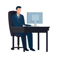 elegant businessman using desktop vector