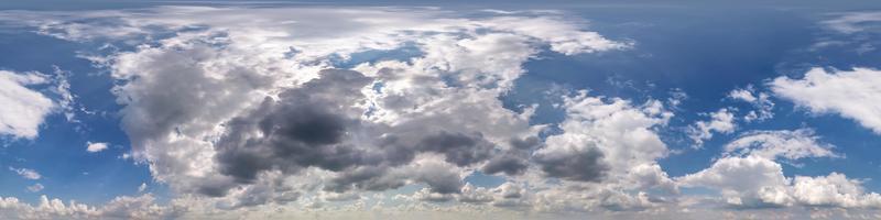 Seamless cloudy blue sky hdri panorama 360 degrees angle view with beautiful clouds  with zenith for use  for use in 3d graphics or game development as sky dome or edit drone shot photo