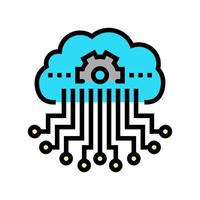 cloud storage and working process neural network color icon vector illustration