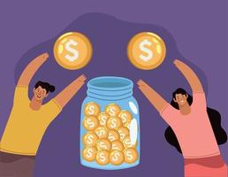 couple with donations coins vector